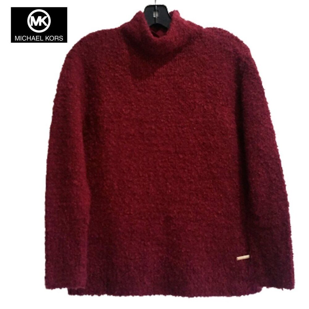 MICHAEL Michael Kors NWT Scandinavian Chunky Wool Blend Mock Sweater Burgundy M